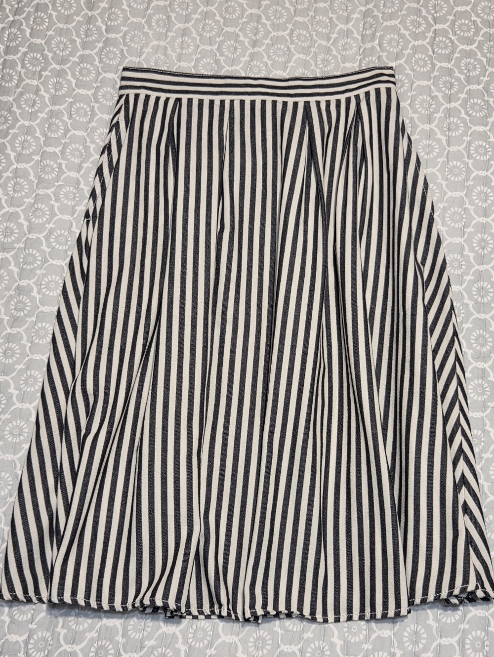 Life in Progress Black and Cream Striped A-Line Skirt